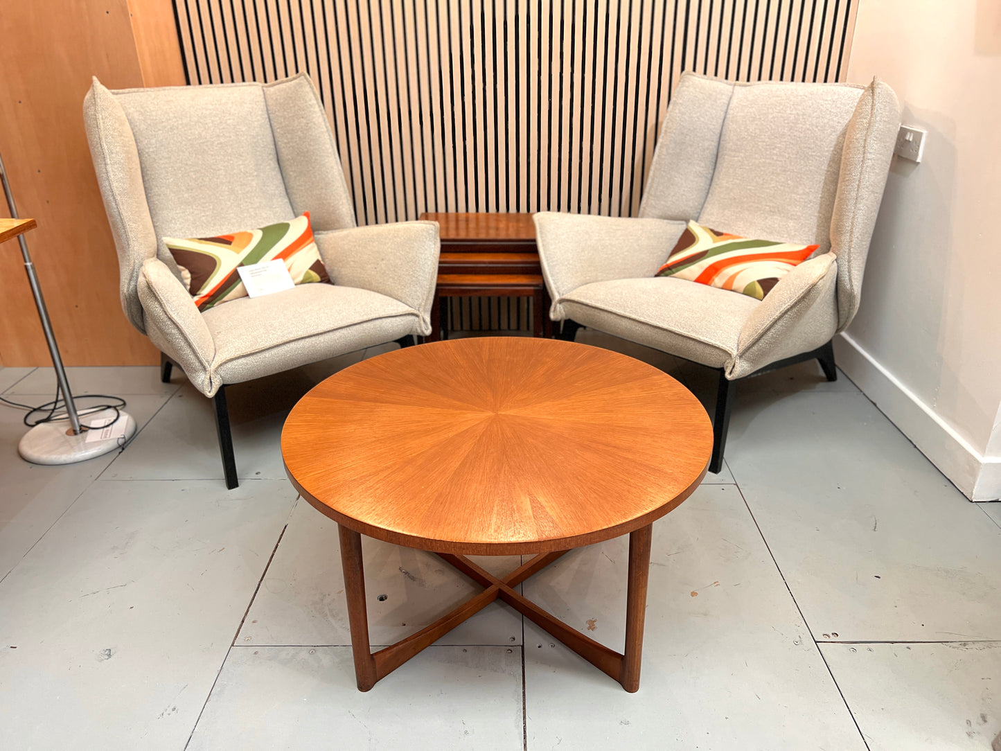 A.H. McIntosh, Mid Century Teak Sunburst Coffee Table