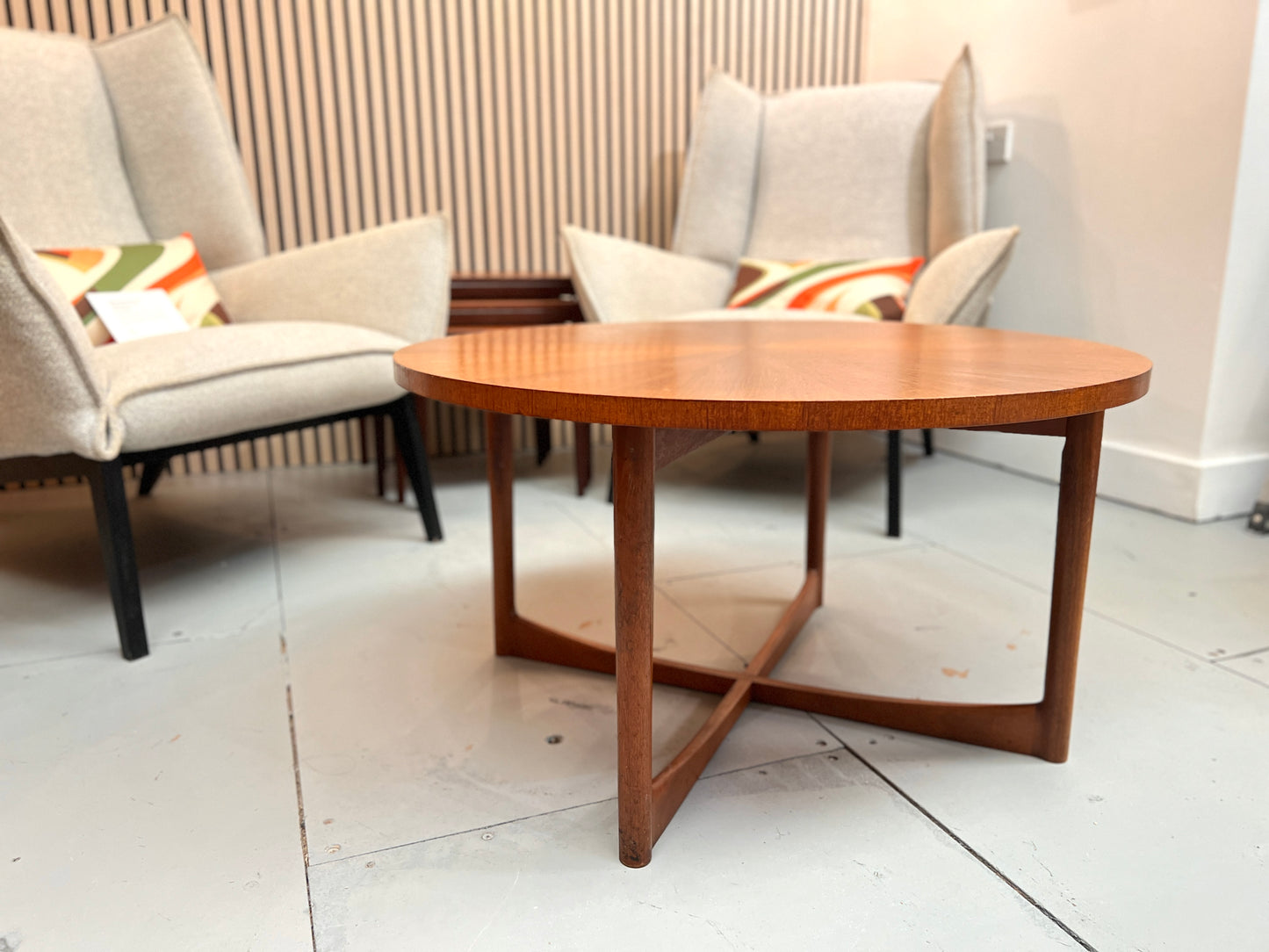 A.H. McIntosh, Mid Century Teak Sunburst Coffee Table