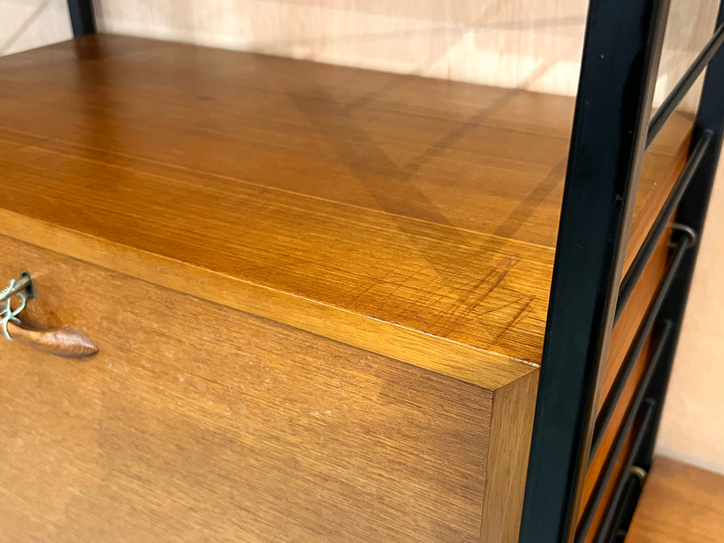 Staples Teak Ladderax Wall System, Three Bays with Cabinets and Shelves