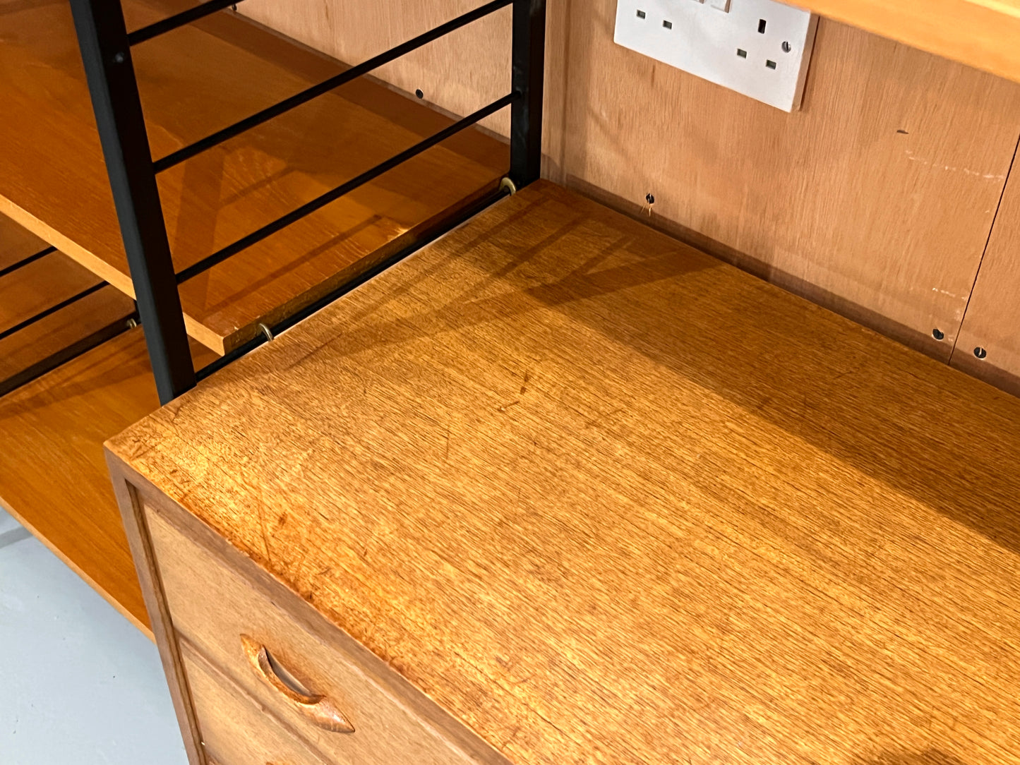 Staples Teak Ladderax Wall System, Three Bays with Cabinets and Shelves