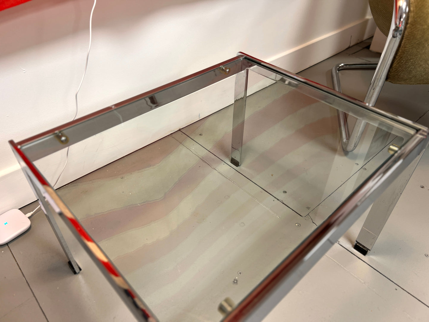Merrow Associates Chrome and Glass Coffee Table, Square