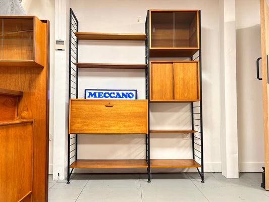Staples Teak Ladderax Wall System, Two Bays with Cabinets and Shelves
