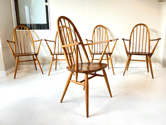 Ercol 365A Quaker, Set of 5 Elm Carver Chairs