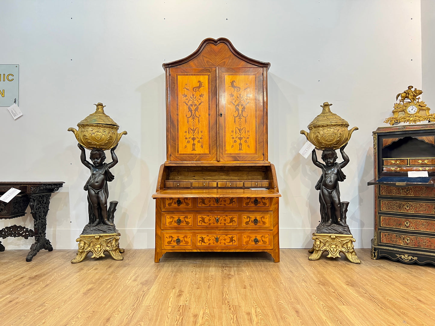 18th Century, Dutch Inlaid / Marquetry, Walnut Bookcase Bureau