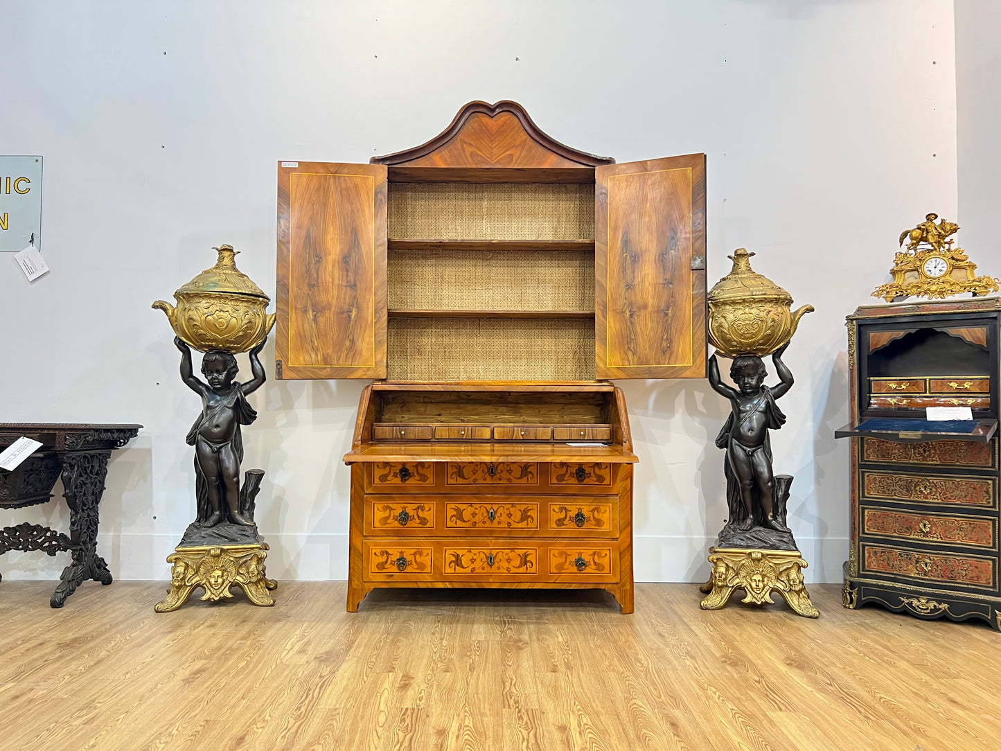 18th Century, Dutch Inlaid / Marquetry, Walnut Bookcase Bureau