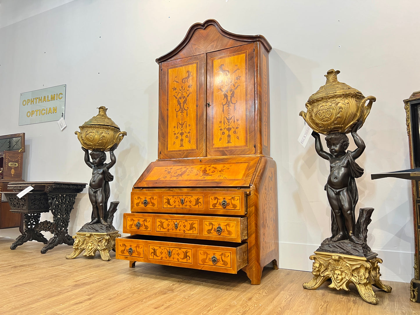 18th Century, Dutch Inlaid / Marquetry, Walnut Bookcase Bureau