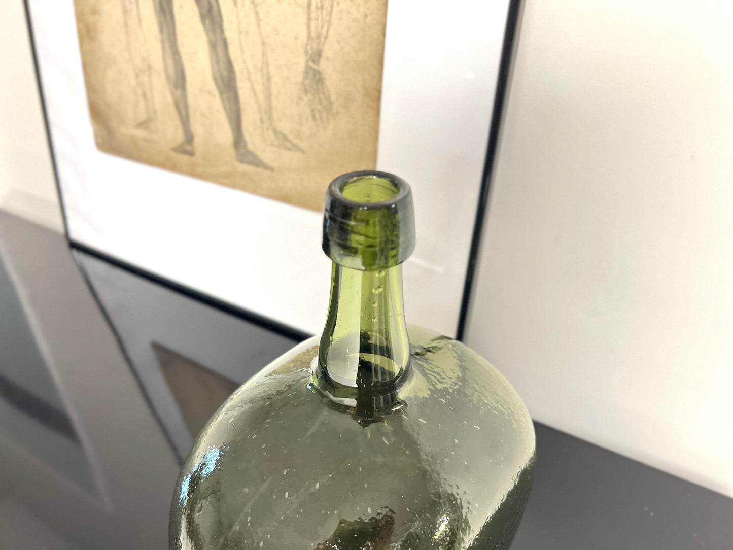 19th Century, Green Blown Glass Oval Demijohn