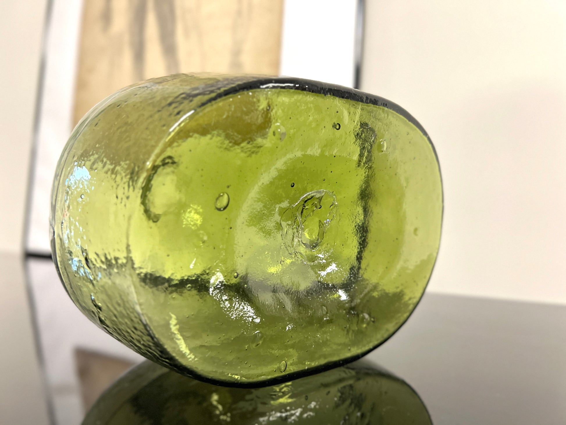 19th Century, Green Blown Glass Oval Demijohn