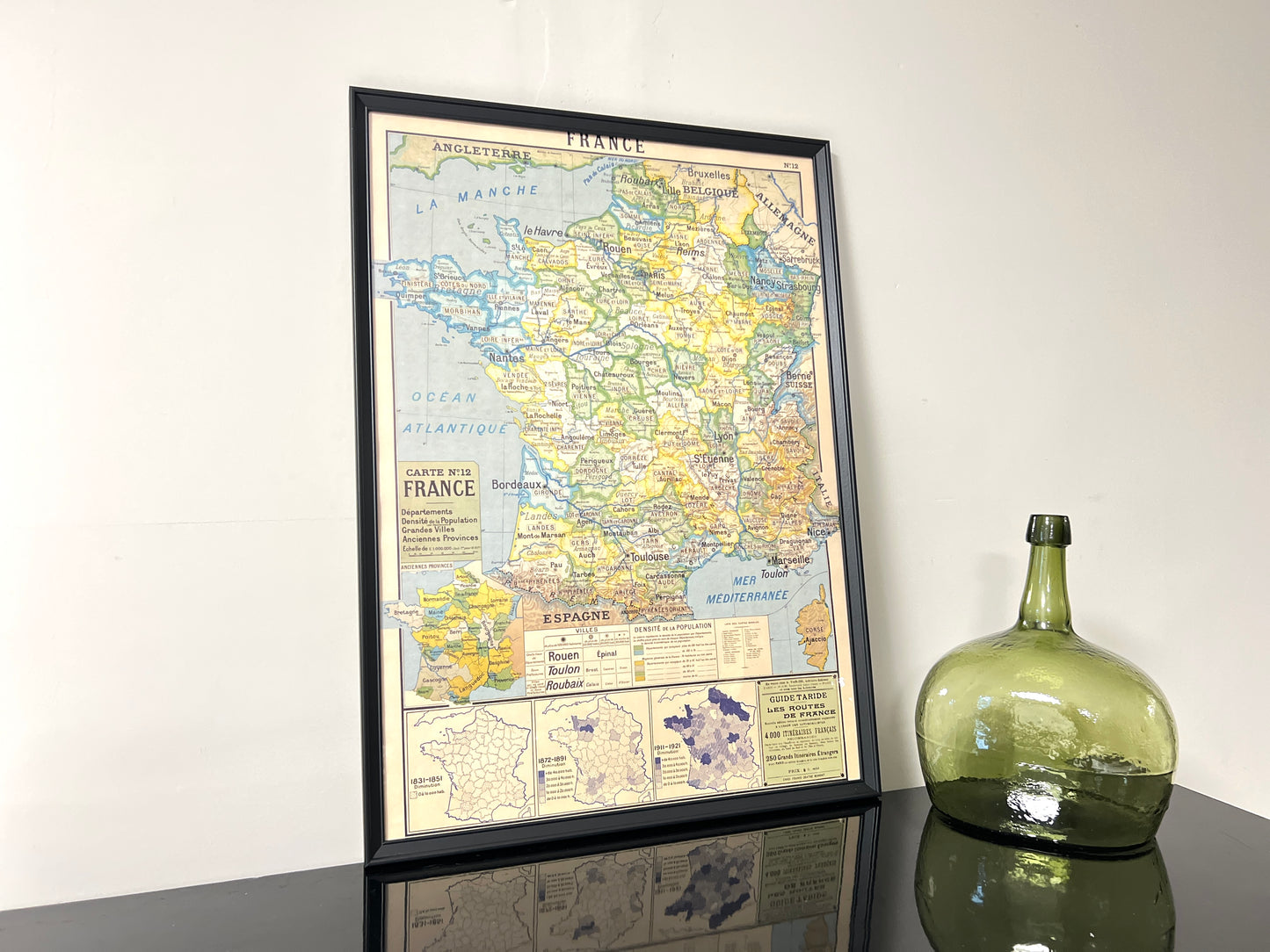 Departments of France Map, Framed Vintage Print