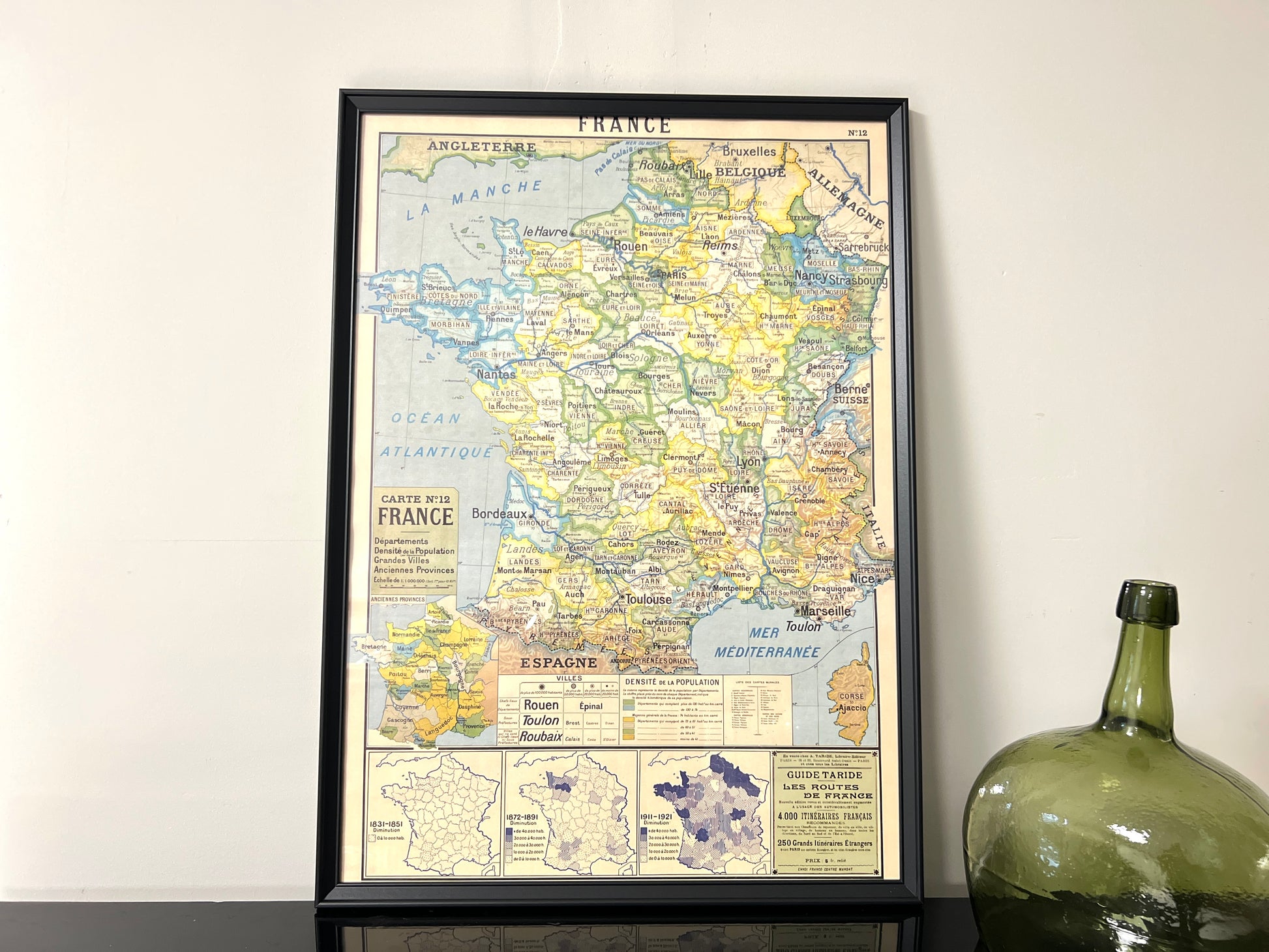 Departments of France Map, Framed Vintage Print