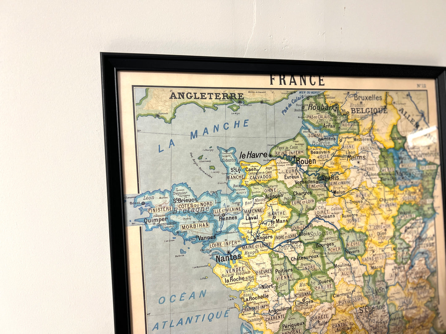 Departments of France Map, Framed Vintage Print