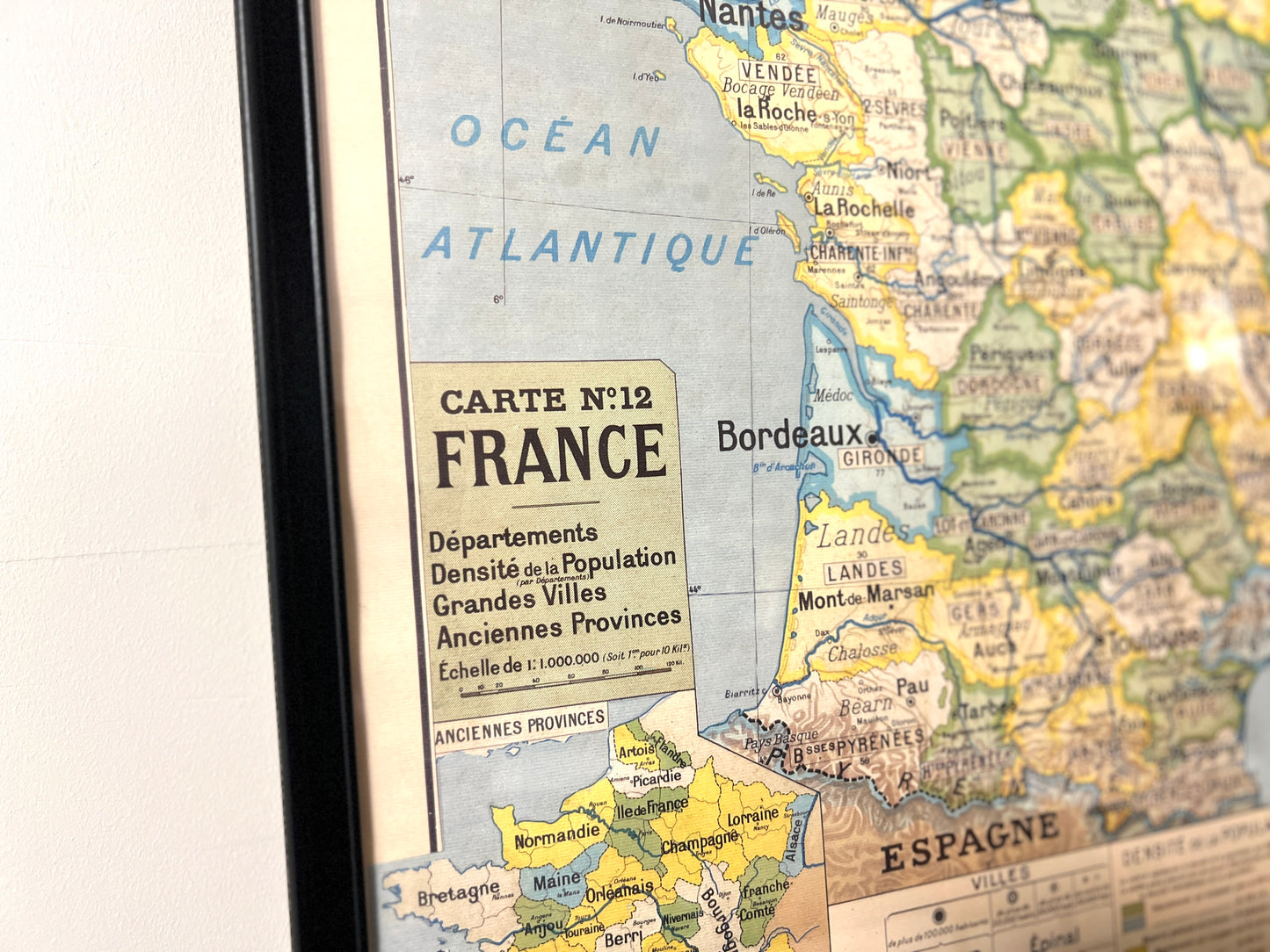 Departments of France Map, Framed Vintage Print