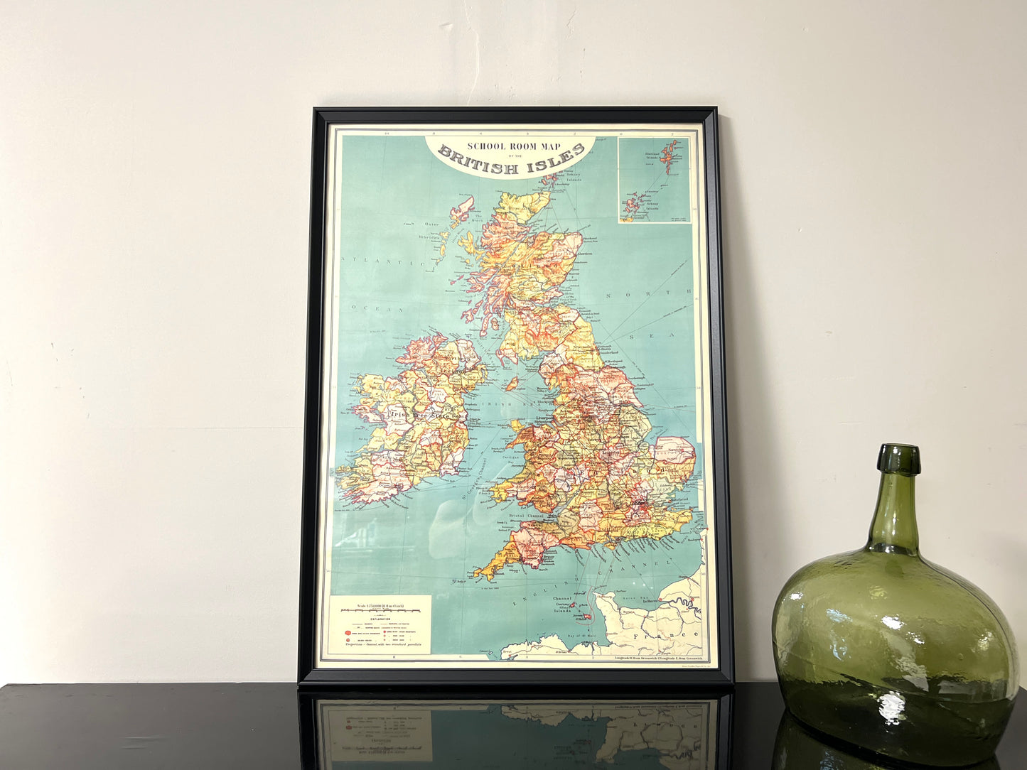 School Room Map of the British Isles, Framed Vintage Print