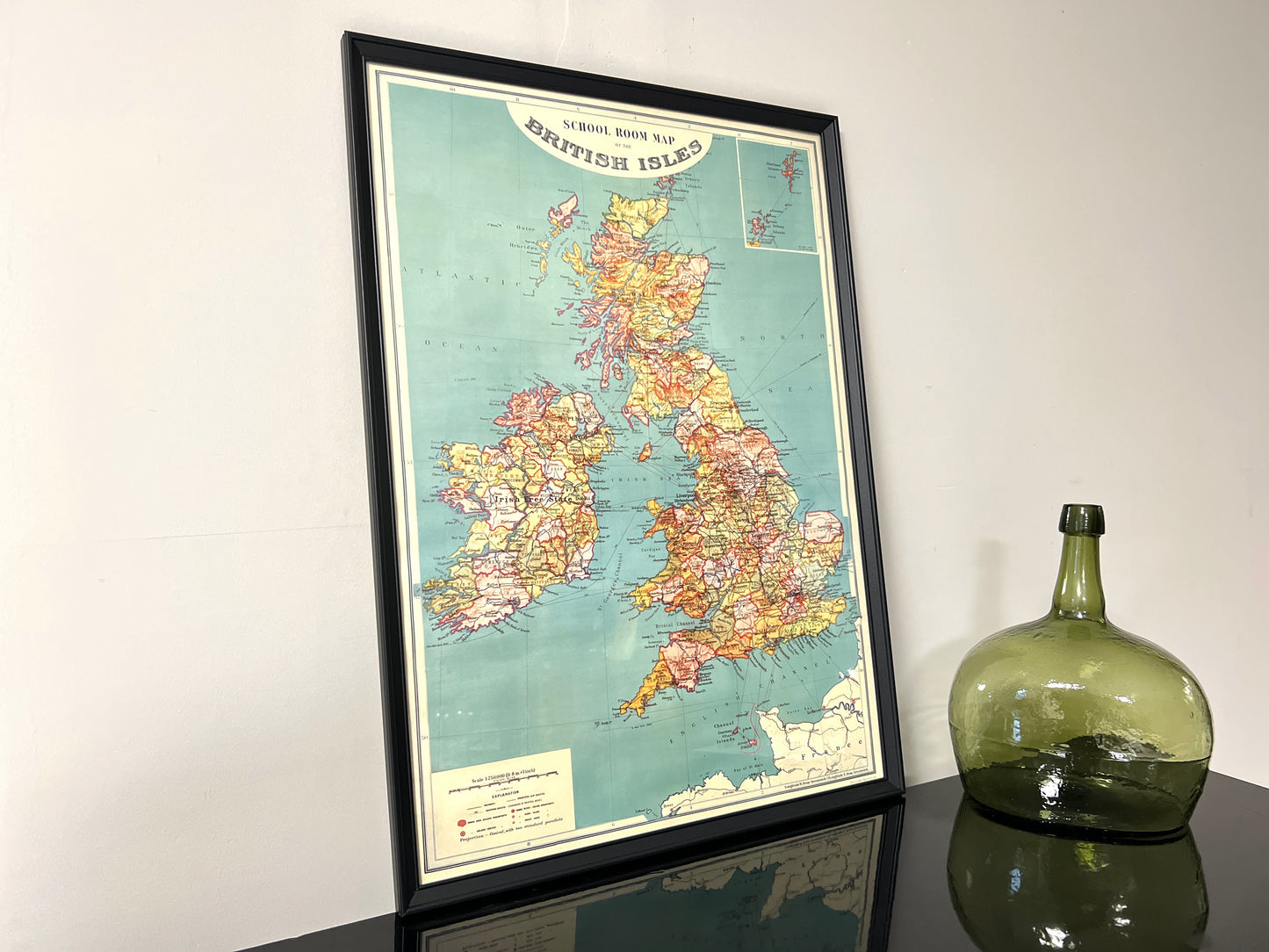 School Room Map of the British Isles, Framed Vintage Print