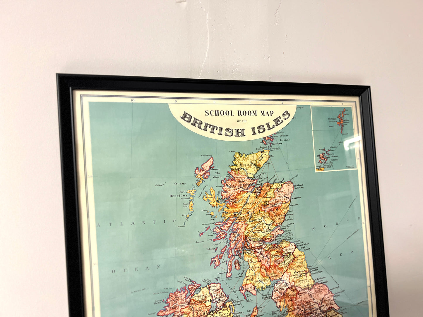 School Room Map of the British Isles, Framed Vintage Print