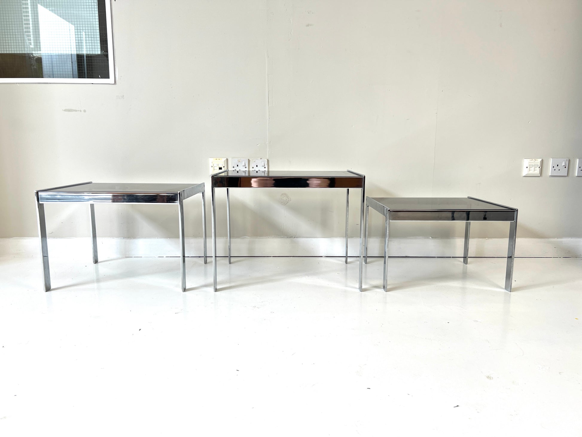 Merrow Associates, Smoked Glass & Chrome Nest of Tables