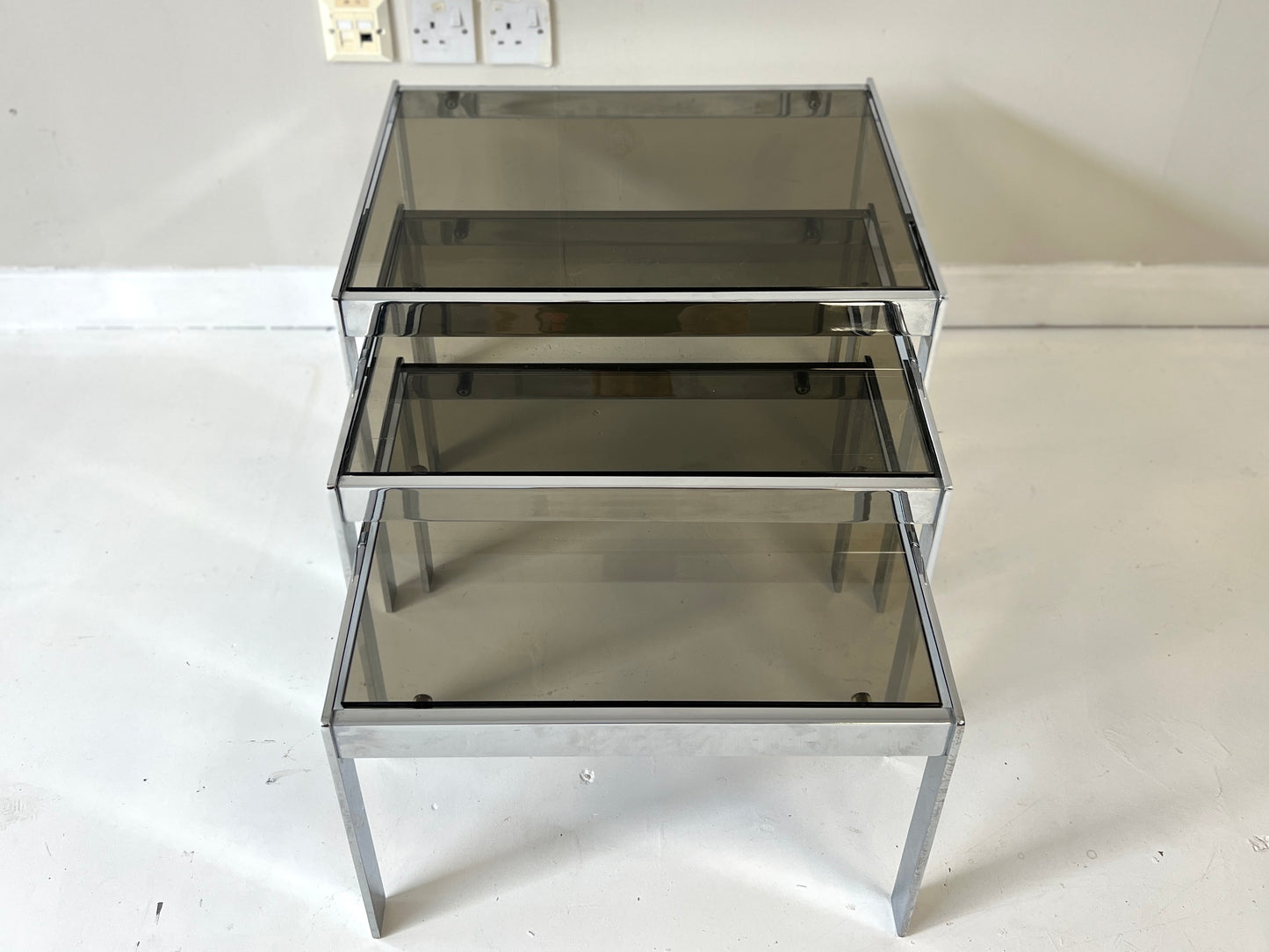 Merrow Associates, Smoked Glass & Chrome Nest of Tables
