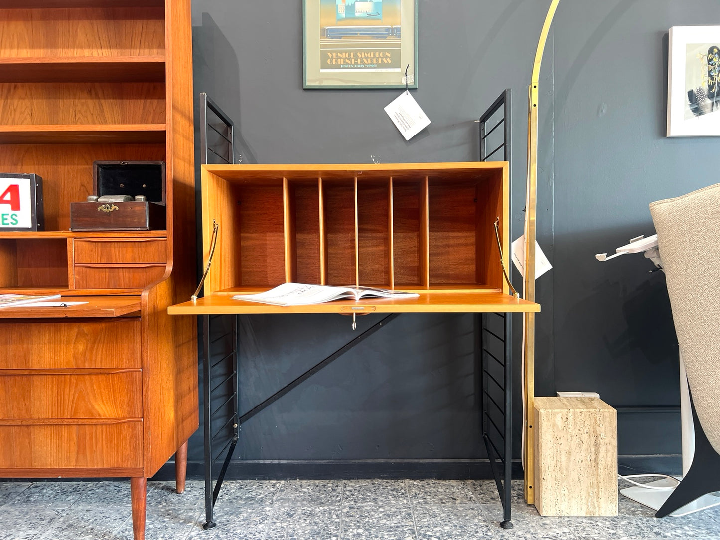 Ladderax vintage modular shelving front view open