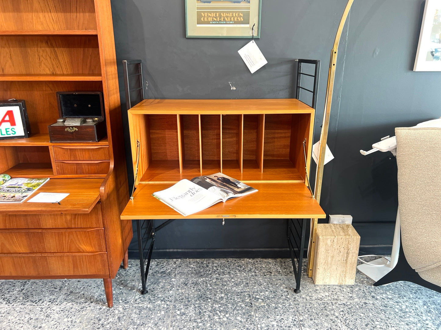 Ladderax vintage modular shelving open bureau interior detail