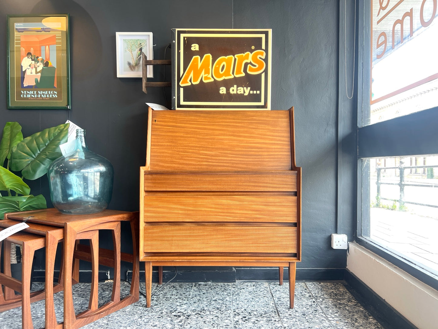 Richard Hornby teak bureau front view closed
