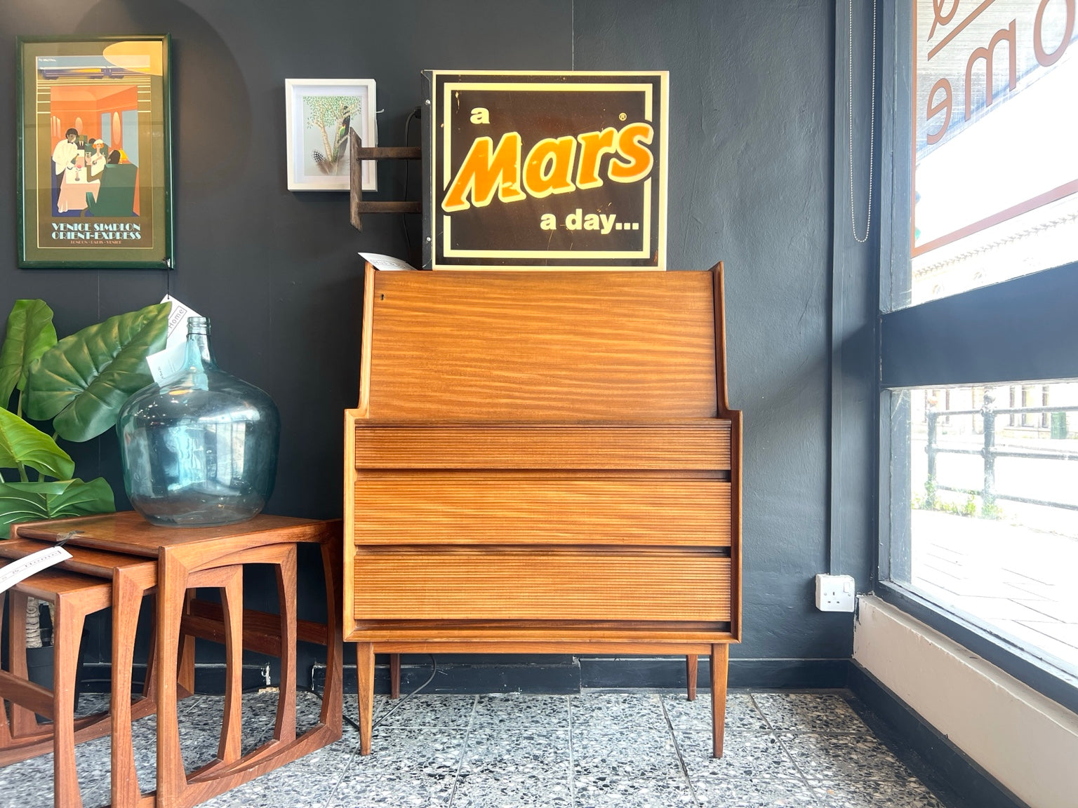 Richard Hornby teak bureau front view closed