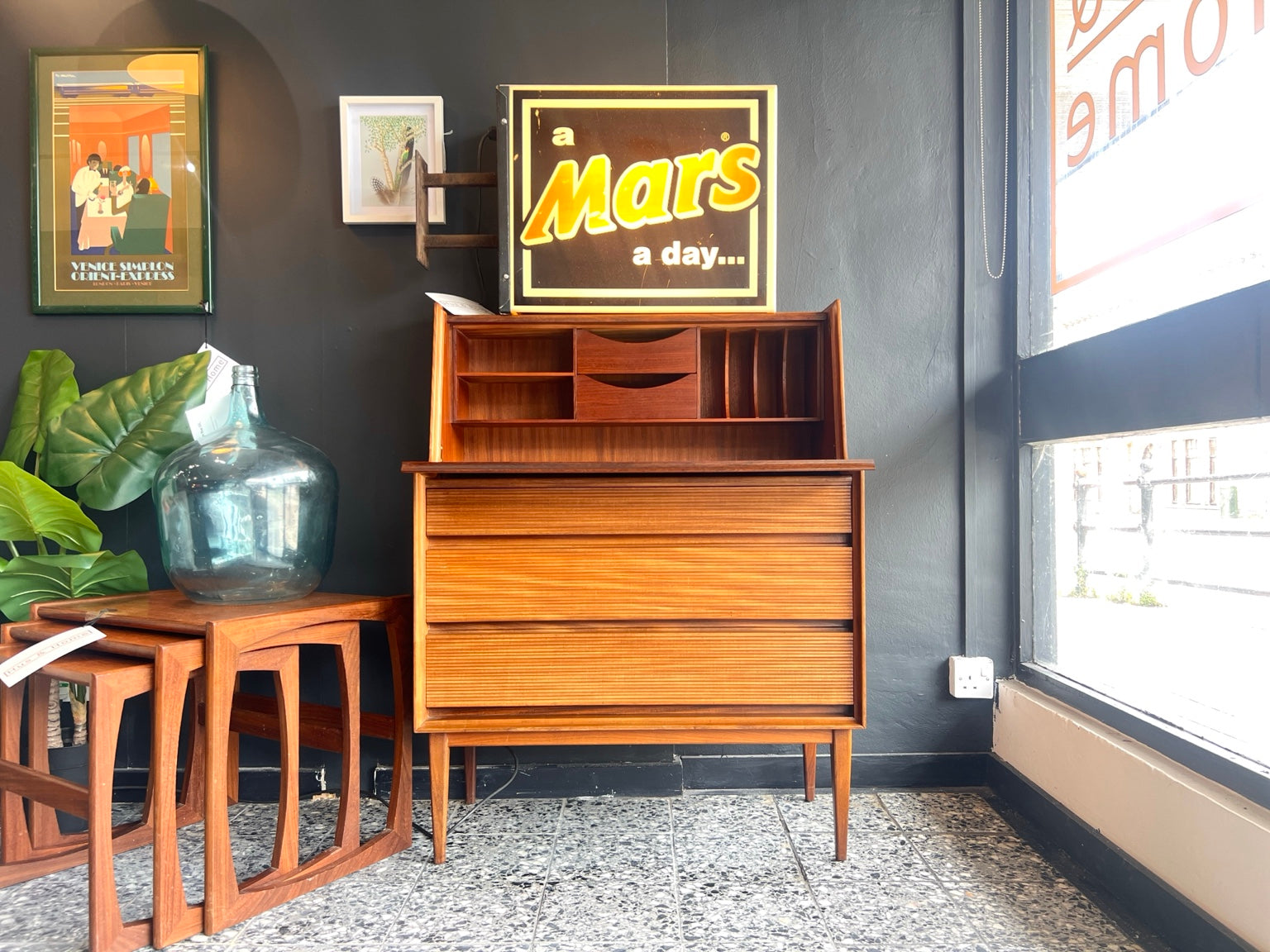 Richard Hornby teak bureau front view open