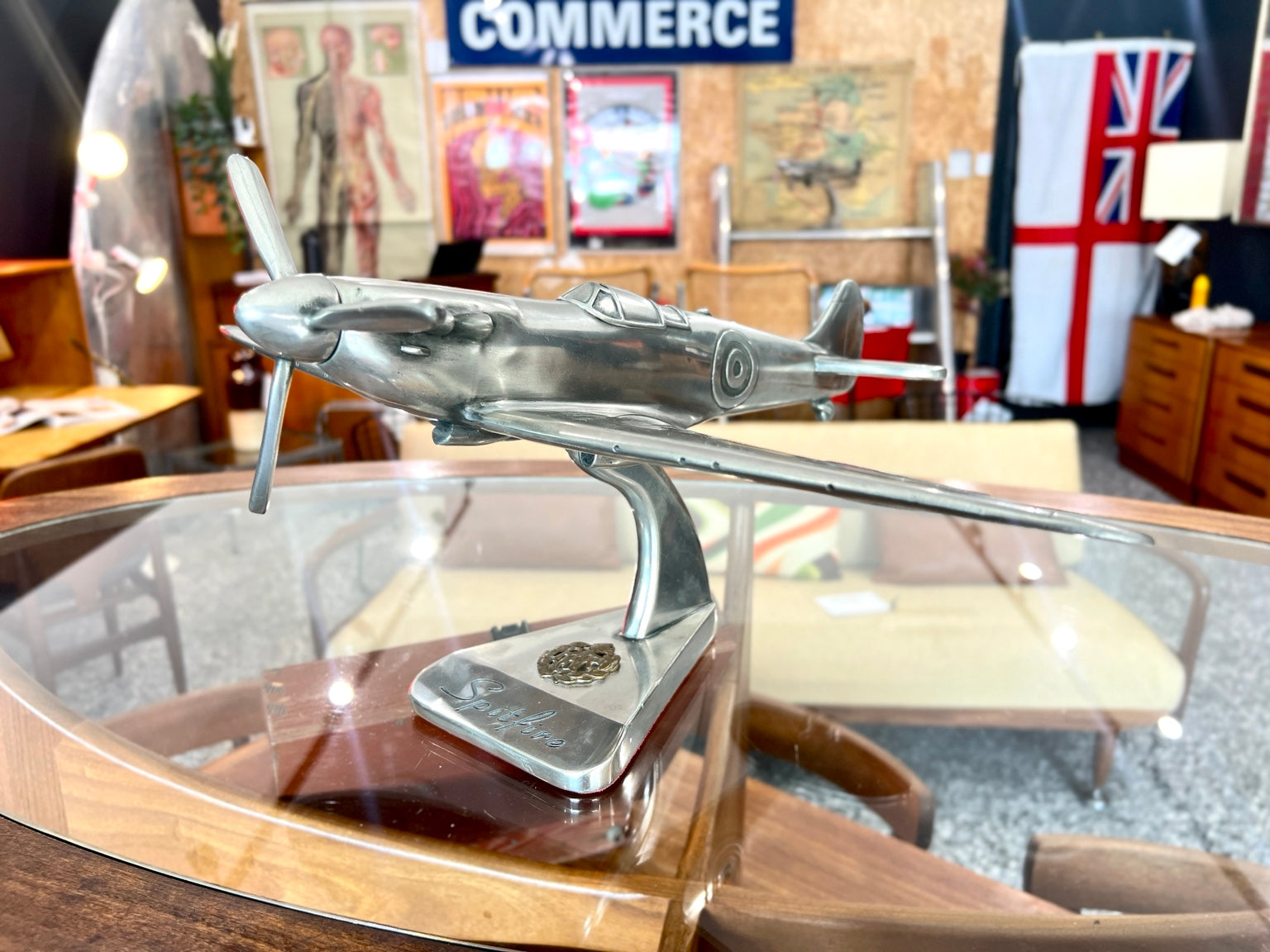 Scratch-built cast aluminium Spitfire model rear side view