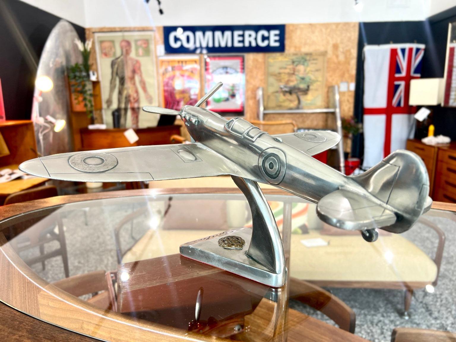 Scratch-built cast aluminium Spitfire model rear view with RAF markings