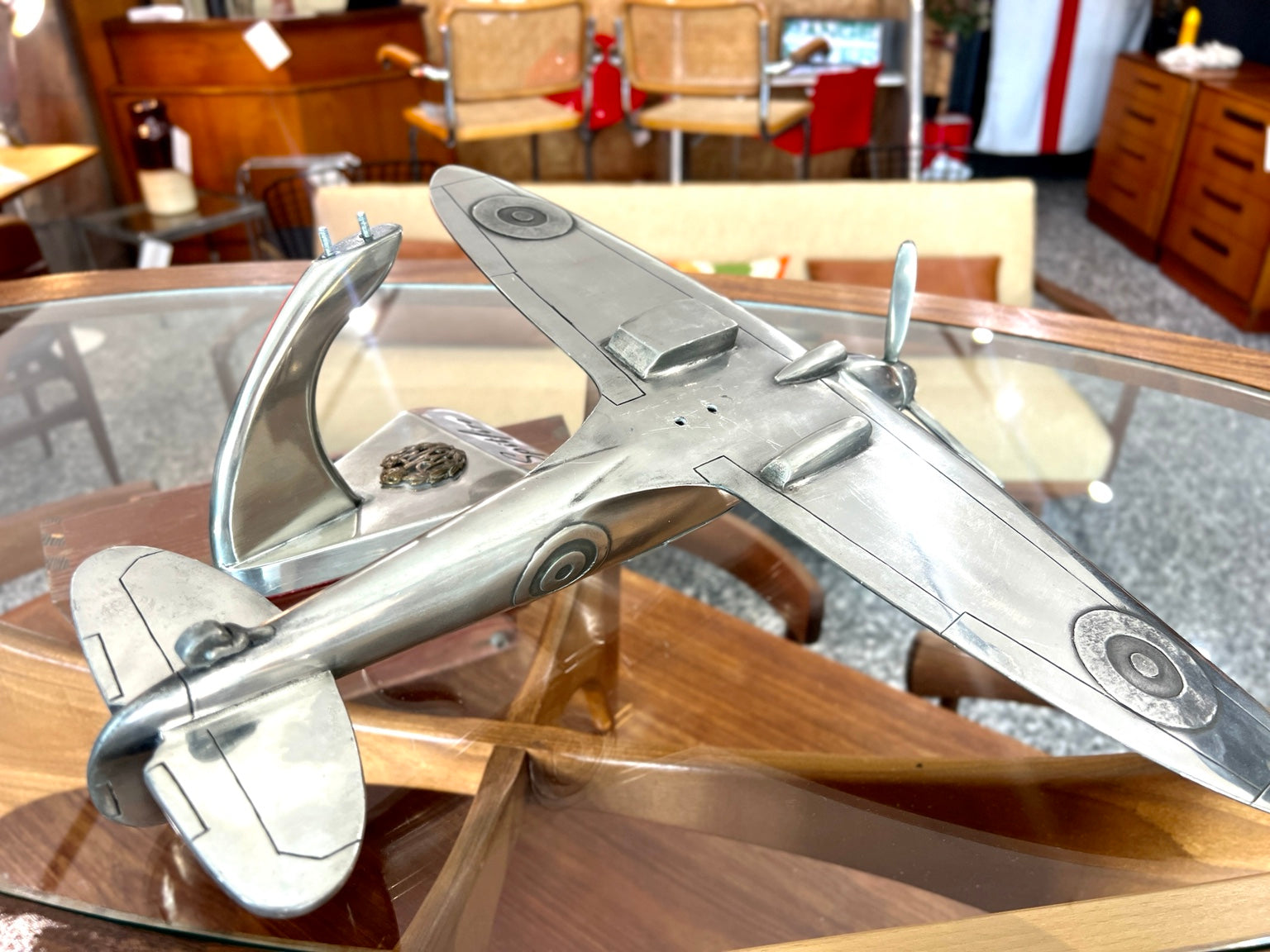 Scratch-built cast aluminium Spitfire model wing and cockpit detail