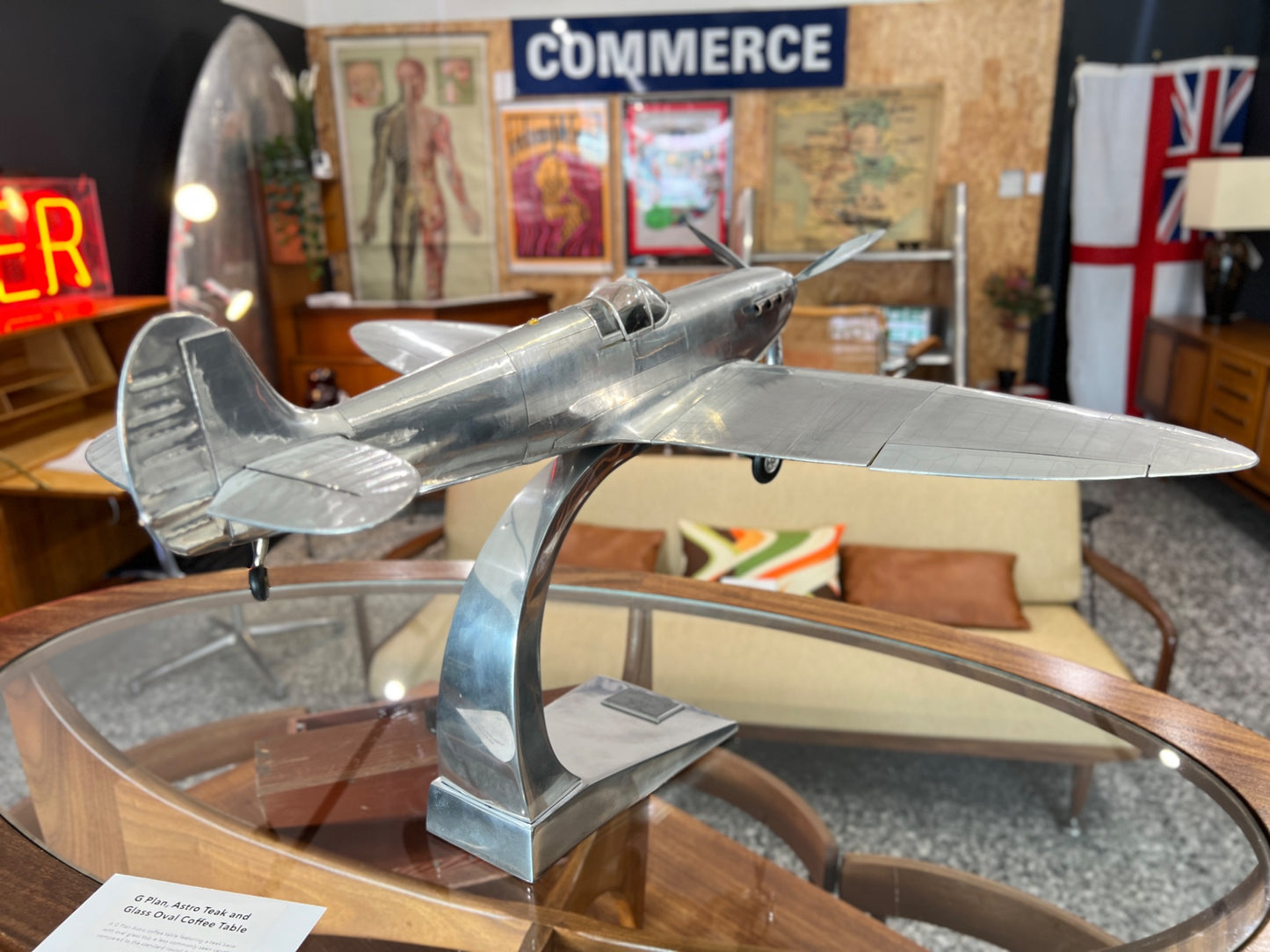 Handcrafted aluminium Spitfire aircraft model rear detail