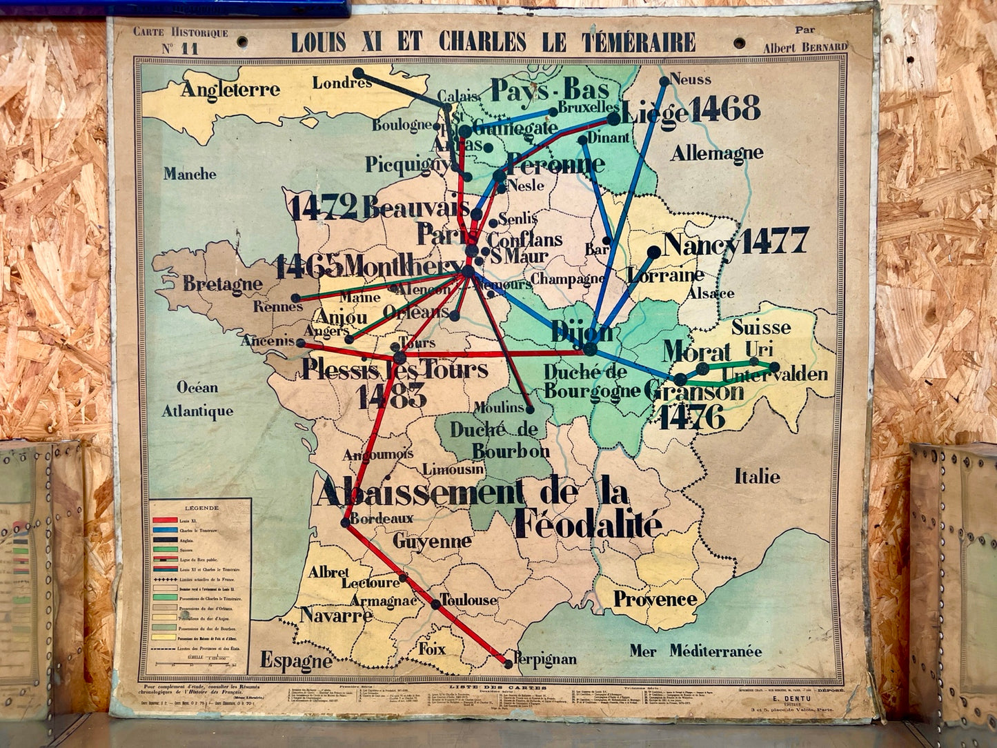 Vintage French historical school map Louis XI et Charles le Temeraire full view