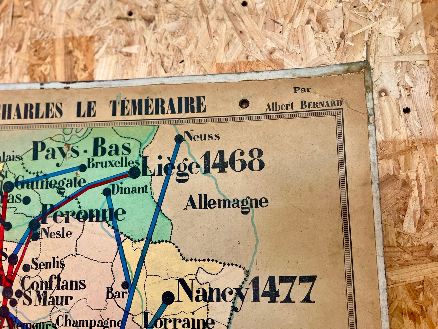 Vintage French historical school map Albert Bernard detail