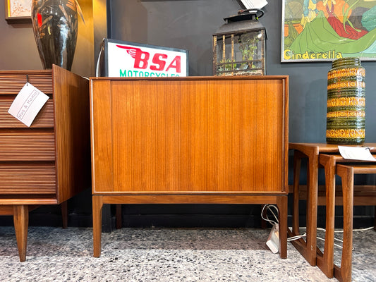 Danish teak tambour front record cabinet