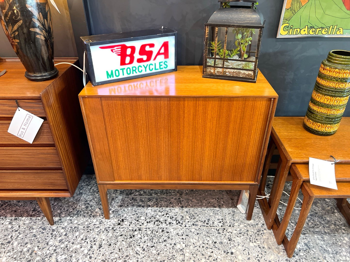 Danish teak tambour cabinet front view