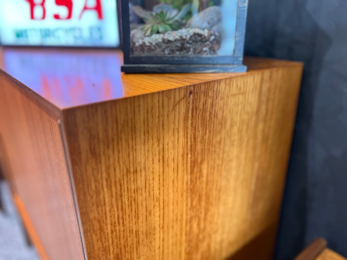 Danish teak tambour cabinet side detail