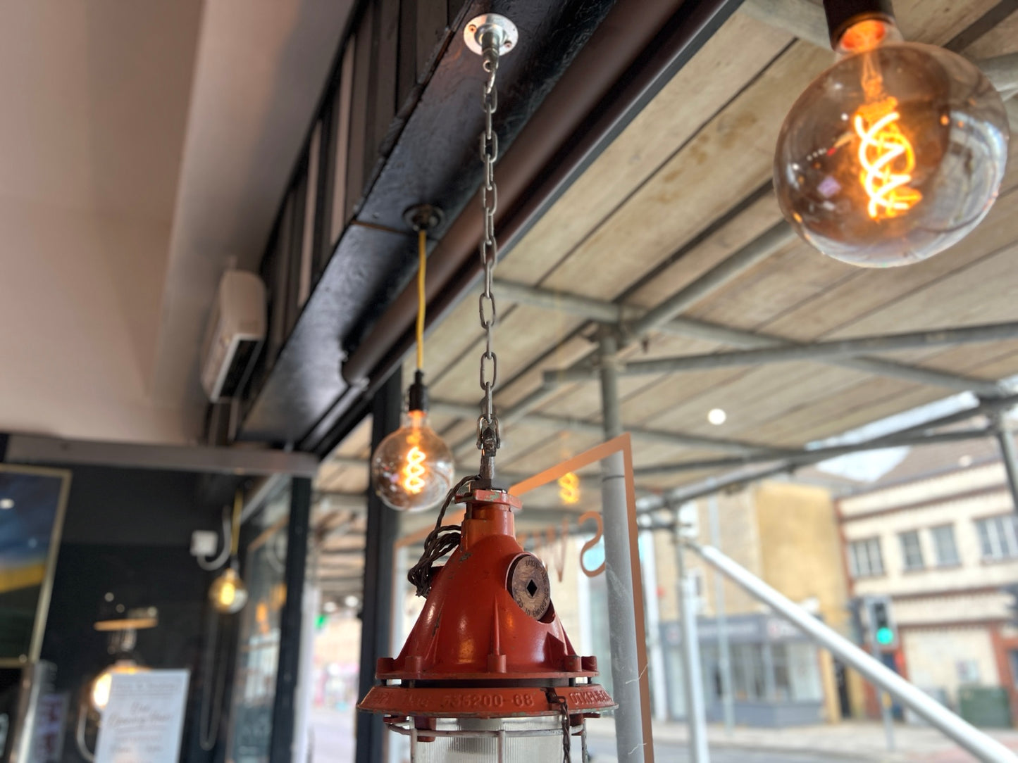 Vintage Russian industrial explosion proof pendant light side view