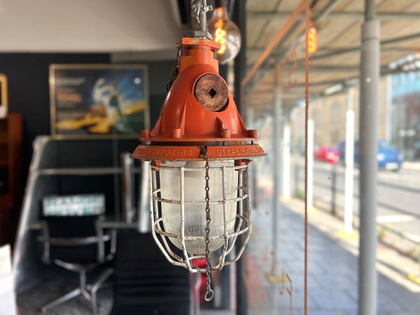 Vintage Russian industrial explosion proof pendant light front view