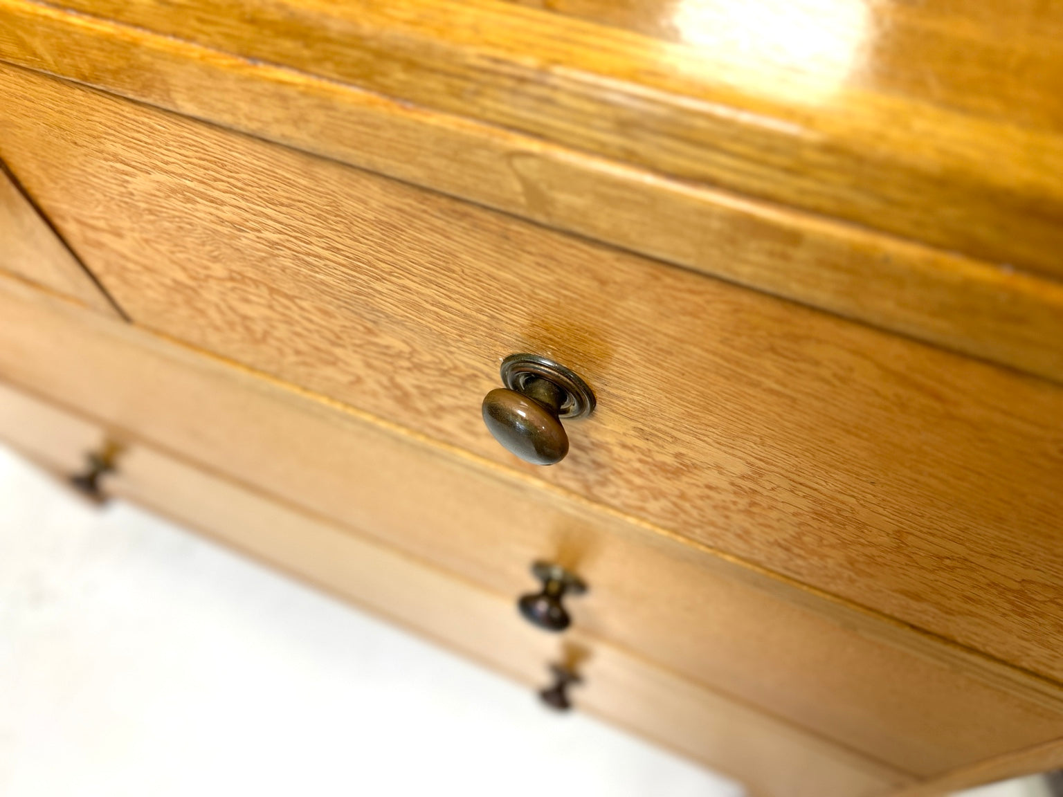 Lebetkin Products Ltd ex Air Ministry oak chest of drawers bent handle detail