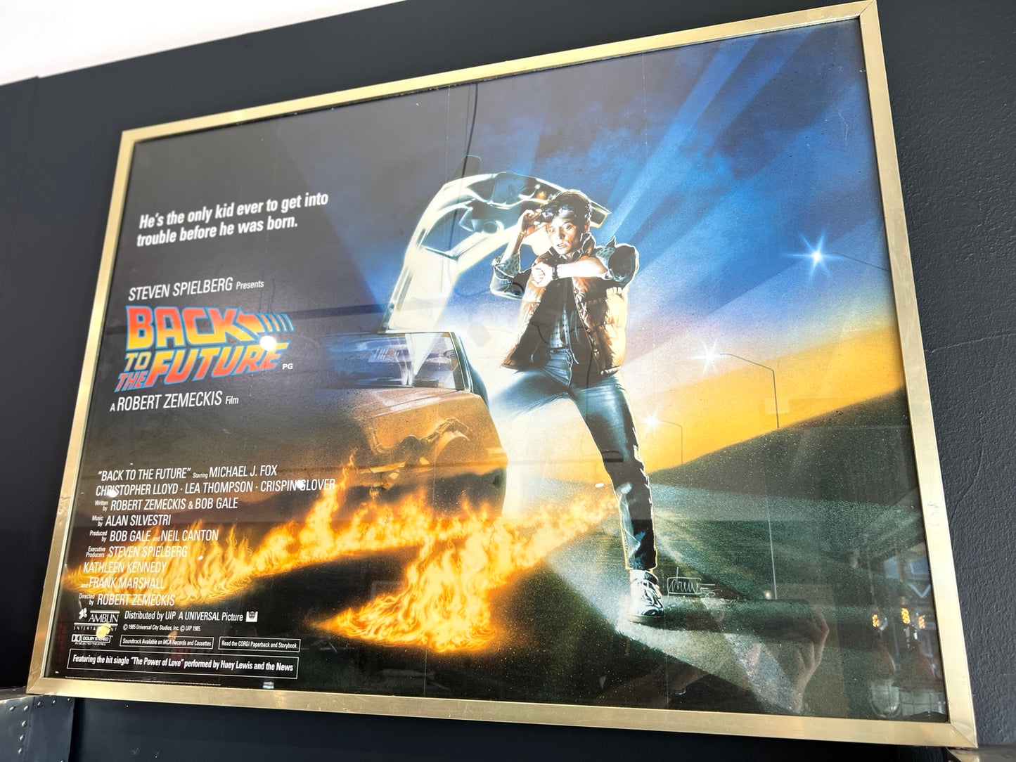 Original 1985 Back to the Future British quad cinema poster framed