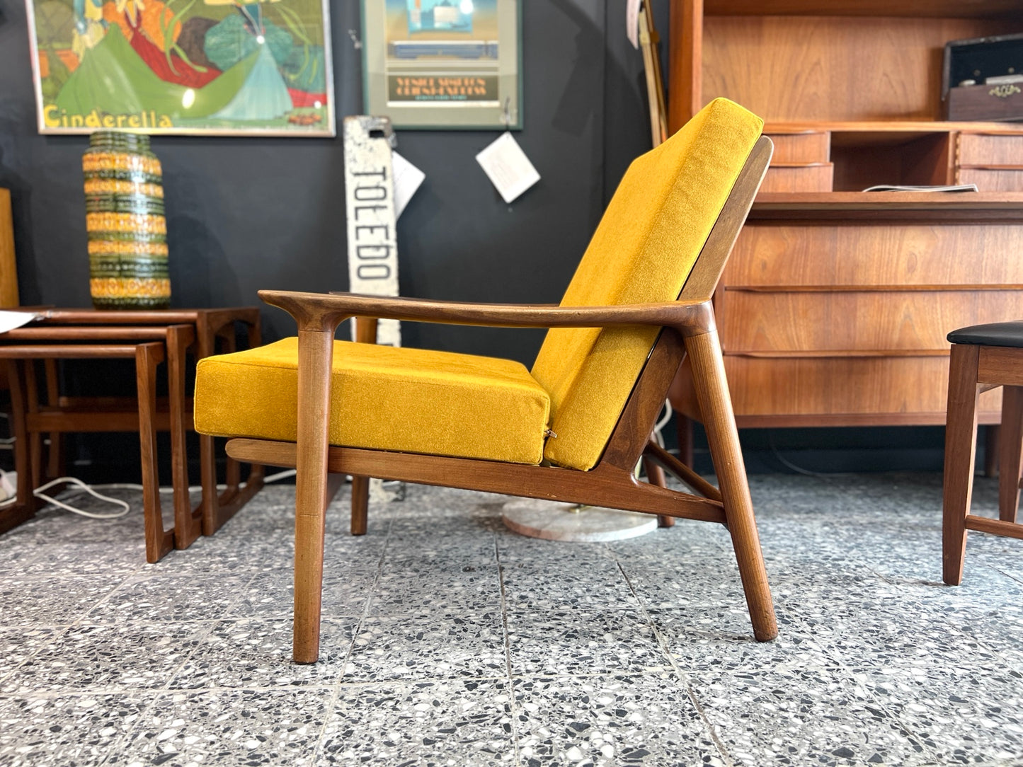 Guy Rogers Teak Armchair, Mustard Upholstery