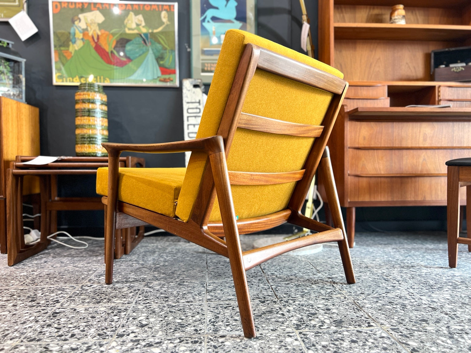 Guy Rogers Teak Armchair, Mustard Upholstery