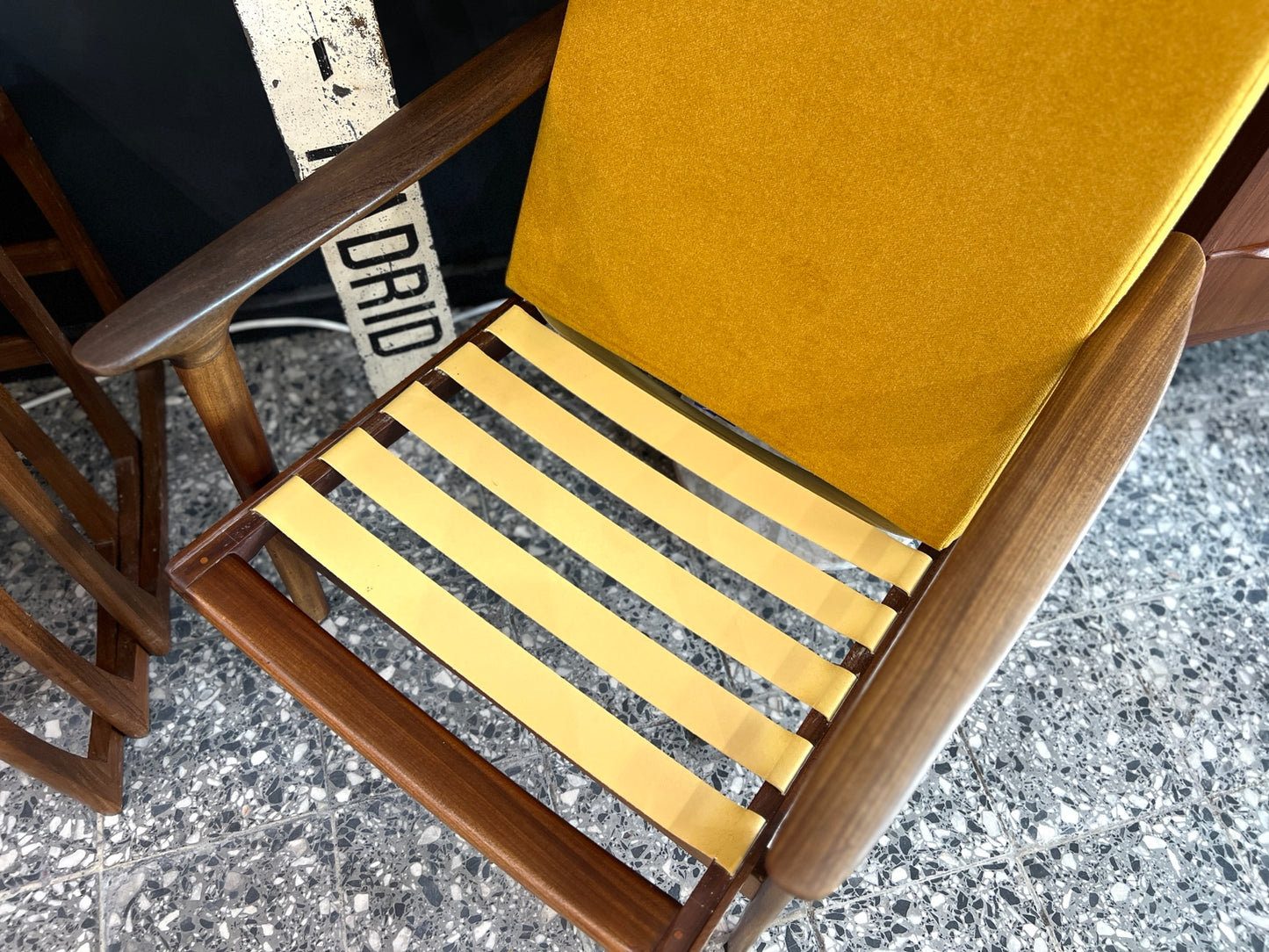 Guy Rogers Teak Armchair, Mustard Upholstery