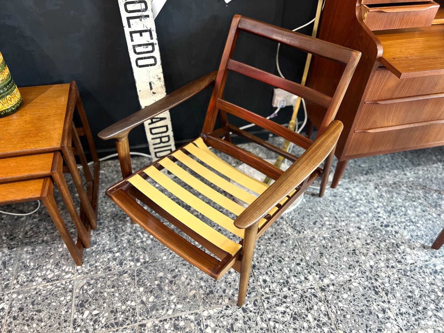 Guy Rogers Teak Armchair, Mustard Upholstery