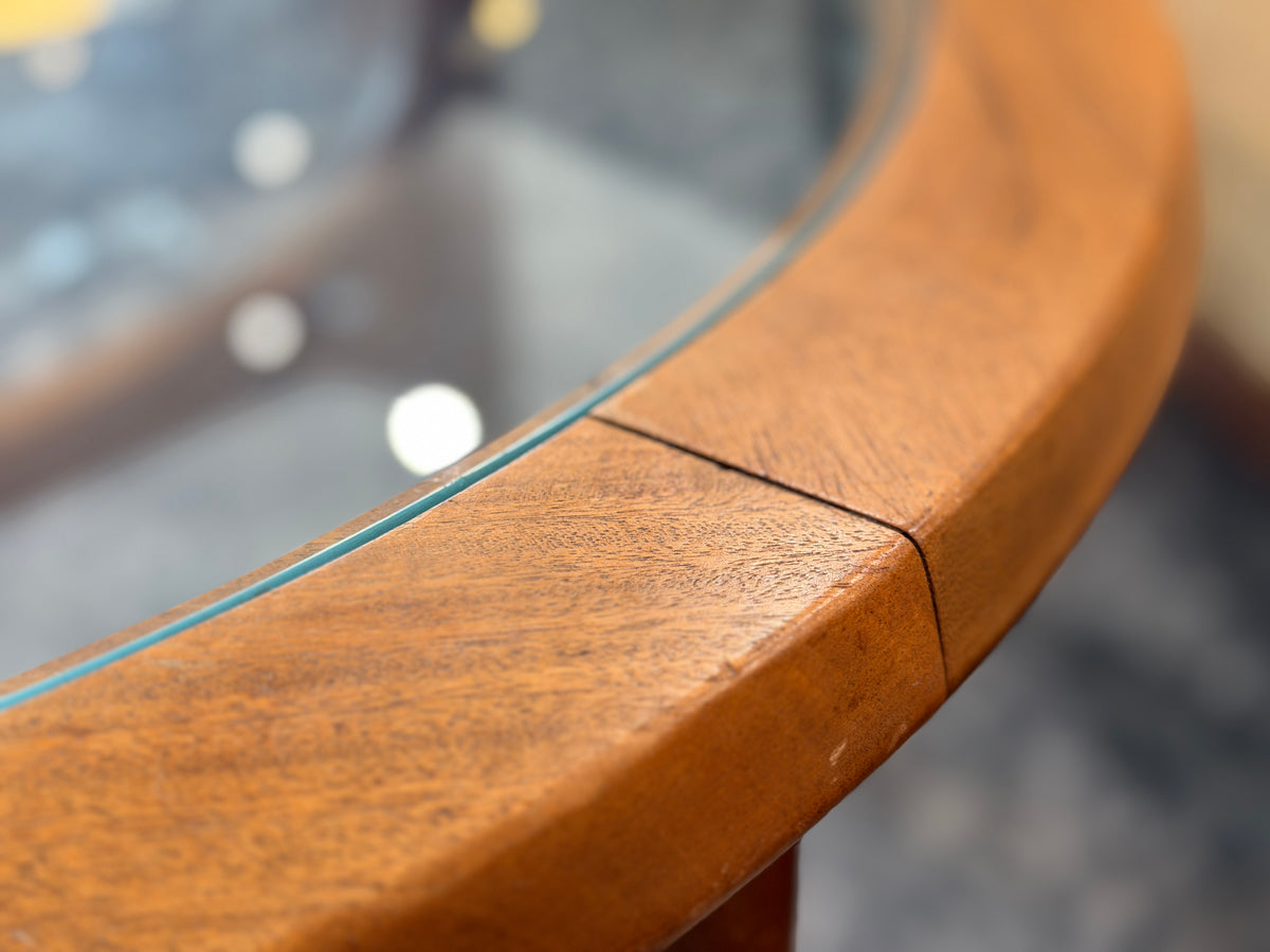 Stonehill teak and glass round coffee table detail 5