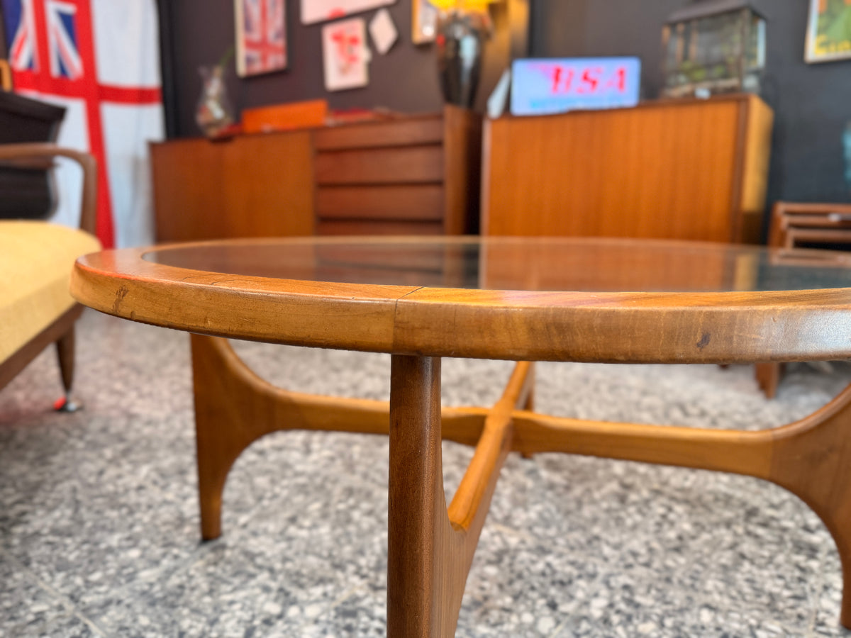 Stonehill teak and glass round coffee table detail 6