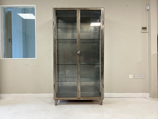 Vintage industrial steel and glass display cabinet