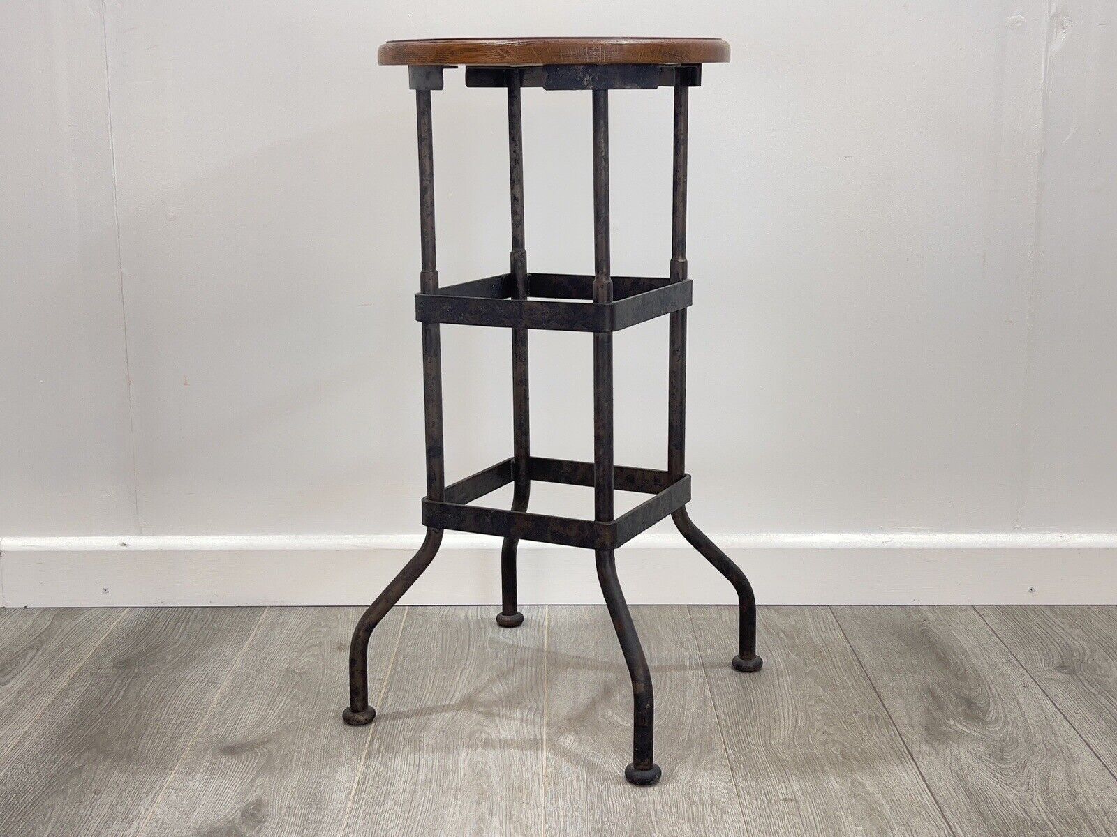 Industrial, Factory / Workshop Iron and Mahogany Bar Stool