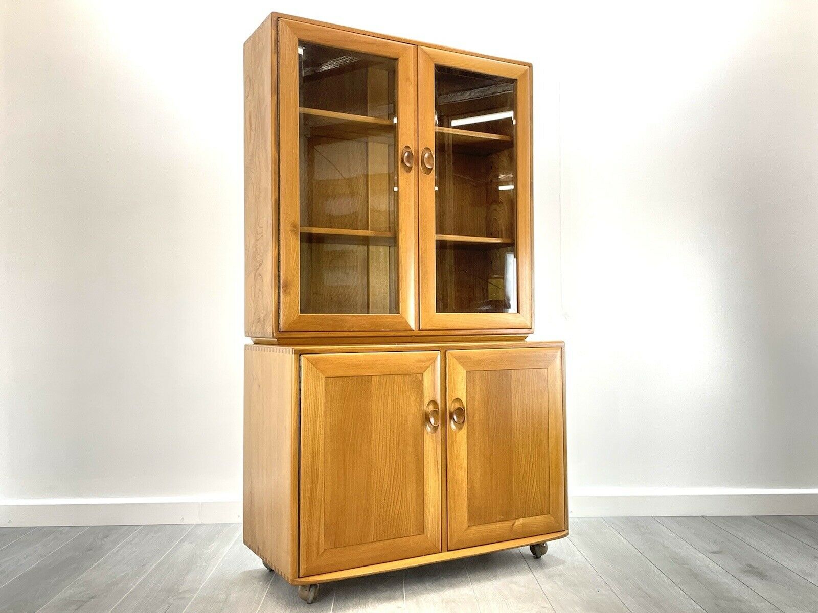 Ercol Windsor, 805 / 802 Glazed Display Cabinet And Cupboard / Sideboard