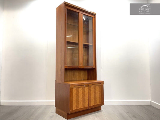 A Rare G Plan Herringbone, Teak and Glass Illuminated Bookcase / Display Cabinet