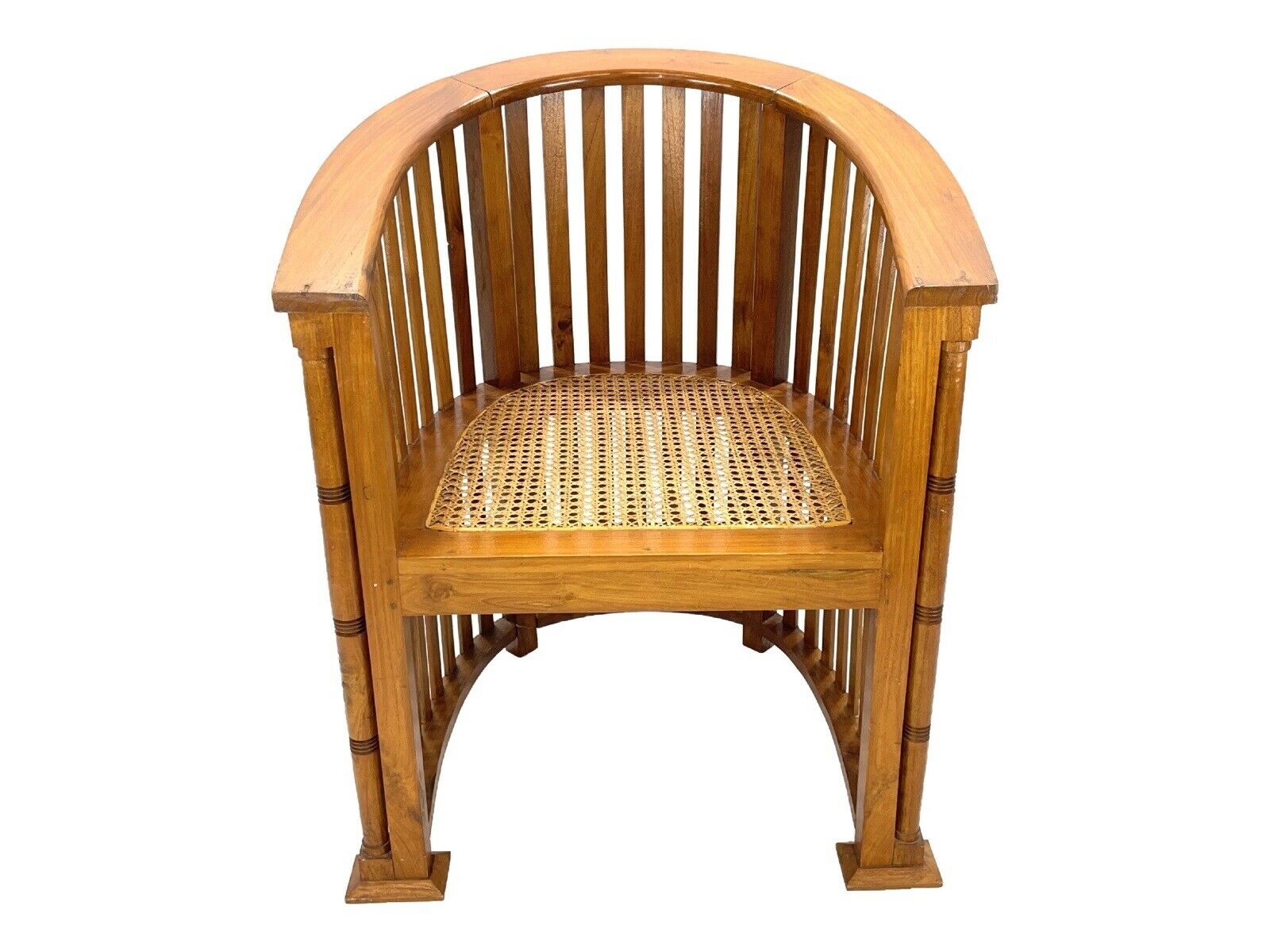 Arts And Crafts, Oak And Cane Barrel Chair